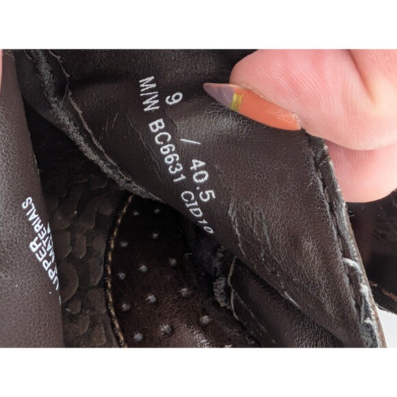 Born BOC Brown Leather Heeled Wedge Slip On Buckle Accent Mule Clog Shoes Size 9 - Picture 10 of 11